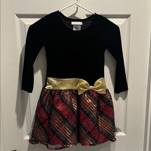 Bonnie Jean Black and Red Plaid Dress with Gold Bow